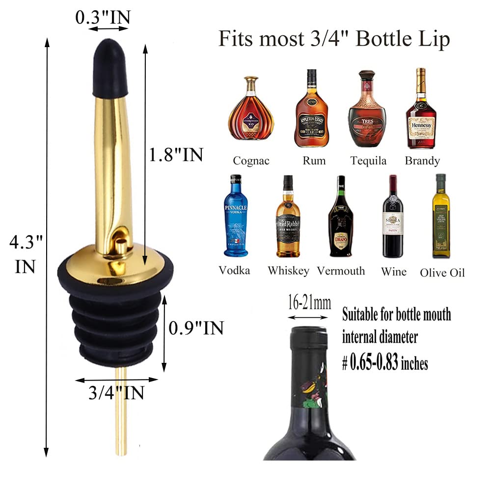 Pafusen 12 Pack Liquor Pour Spout With Dust Caps - Bottle Pourers for Alcohol, Olive Oil - Speed Pourers, Bar Bartender Accessories: Gold + cap 24