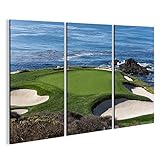 Taille: 130x80cm - 3 Panneaux islandburner Tableau sur Toile Parcours de Golf de Pebble Beach pour Les golfeurs Cadre Affiche Poster Murale Tableaux