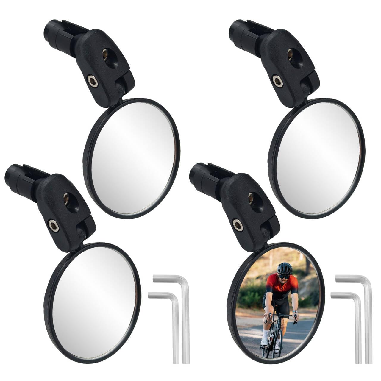 LELE LIFE Bike Mirrors, HD Convex Lens Bicycle Rear View Mirror for Handlebars, Bar End Accessories for Cycling Riding Mountain Road Bike Ebike (4 Pack)