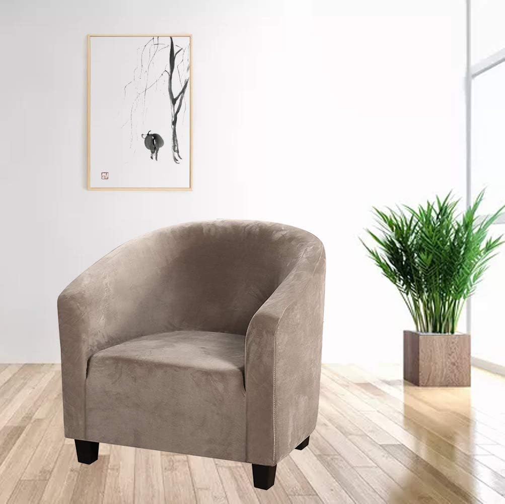 MIFXIN Club Chair Cover Velvet Stretch Tub Chair Slipcover Spandex Soft Armchair Sofa Cover Furniture Protector for Living Room Bar Cafe Hotel (2 Pack, Tan)