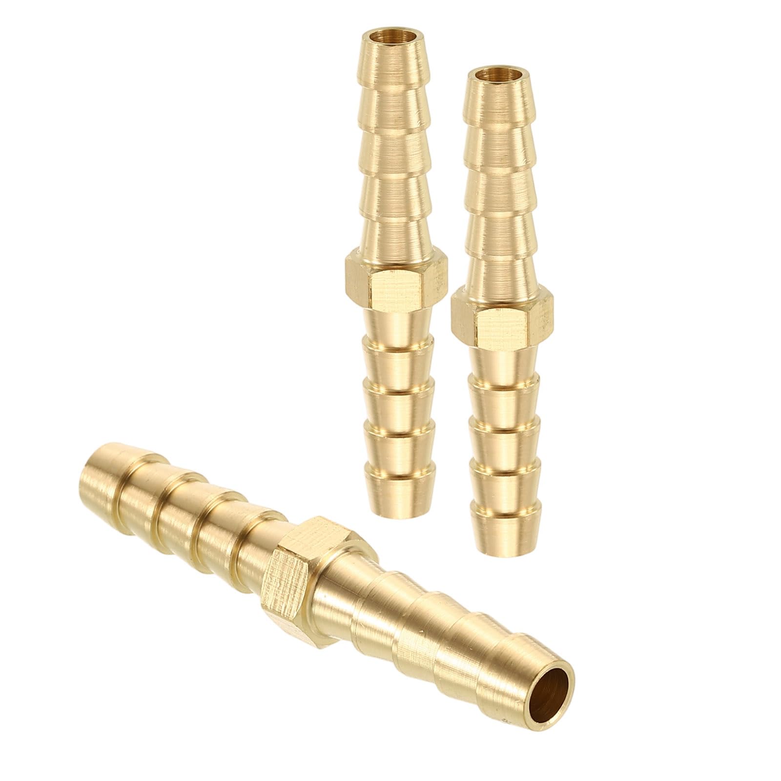 sourcing map 3pcs 1/4"(7mm) Brass Hose Barb Fitting Metals Splicer Mender for 3D Printing, Air Compressor, CNC Machine, Dies — image 1