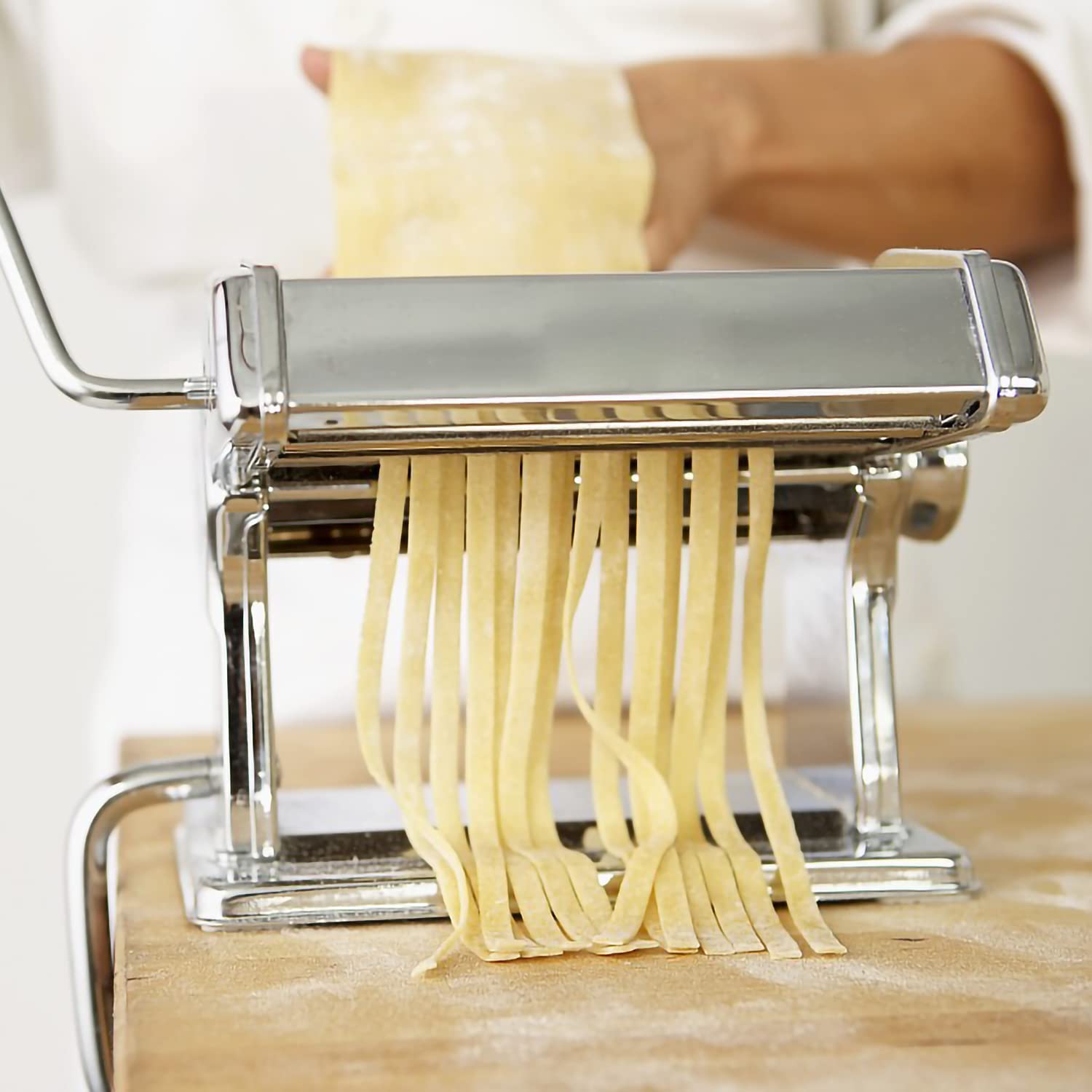 Fiqops Máquina manual para hacer pasta de acero inoxidable, 7 ajustes de grosor ajustables, máquina para hacer pasta con 2 cortes, para hacer espaguetis frescos, lasaña.