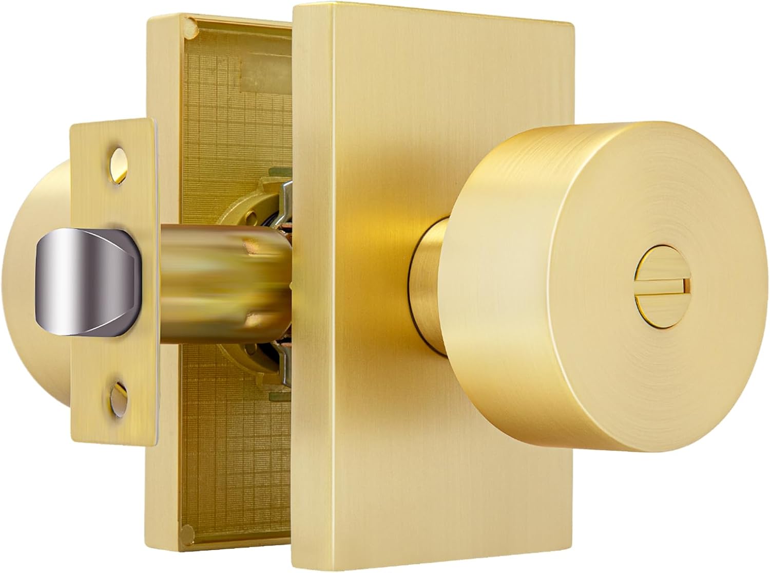 Gold Door Knob Interior, Privacy Heavy Duty Zinc-Alloy Brushed Gold Interior Door Knob, Brushed Brass Indoor DoorKnob for Bedroom, Bathroom, 1 Pack