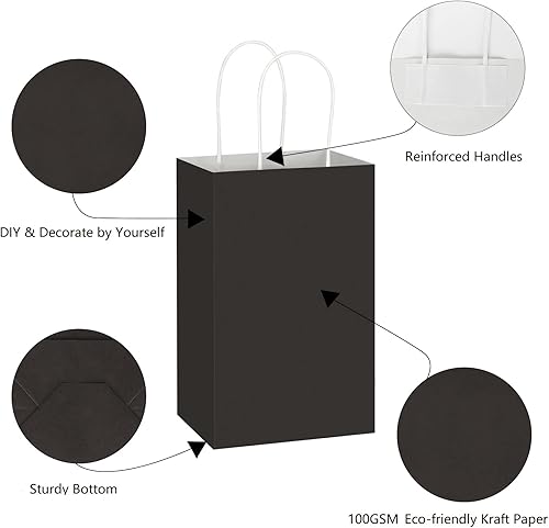 Miniatura 5 de Toovip Cada paquete de 100 bolsas pequeñas de papel kraft marrón y negro con asas a granel