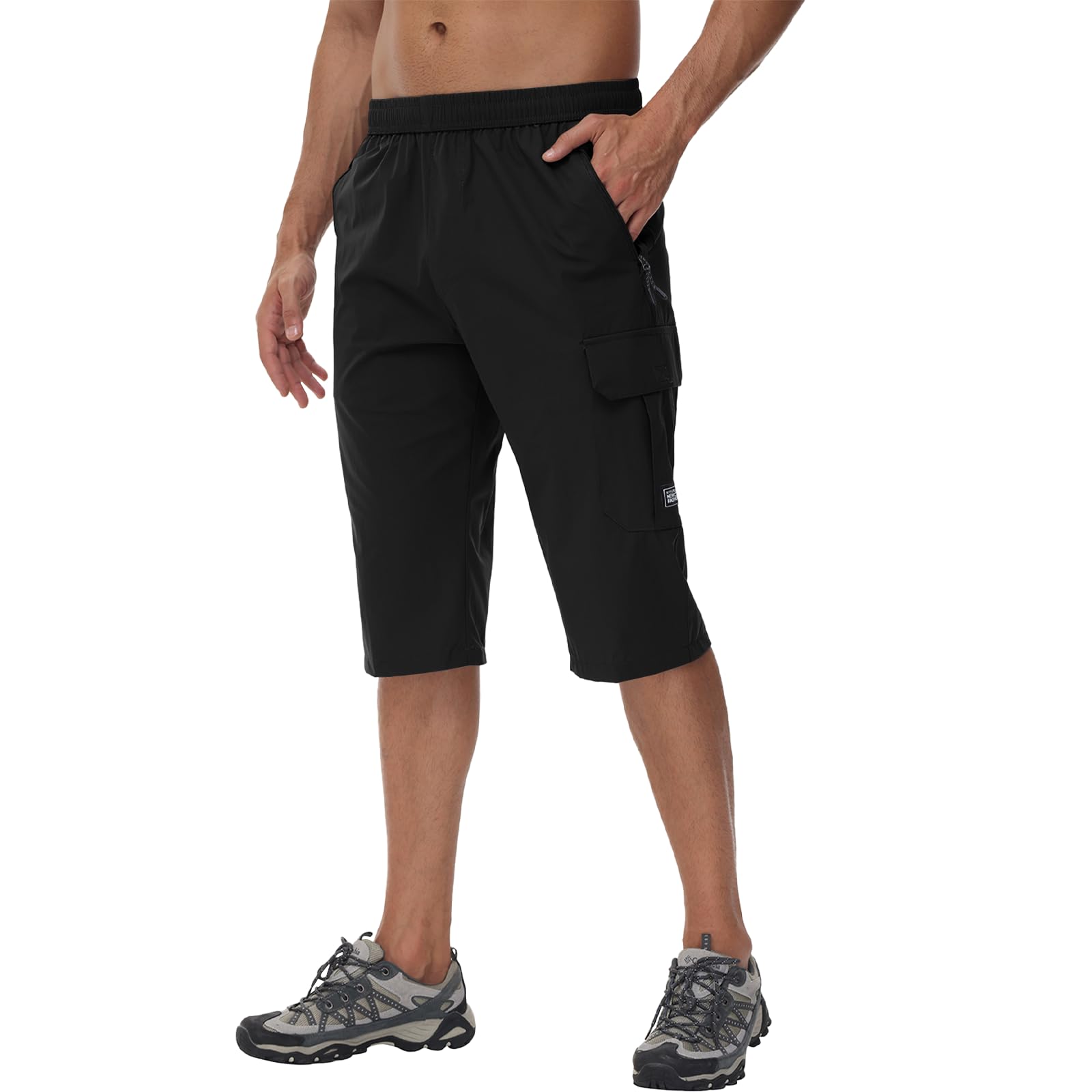 NANAMEEI Short 3/4 pour homme - Imperméable - Cargo - Pantalon de randonnée - Stretch - Pantalon de trekking - Pantalon d'été - Serren