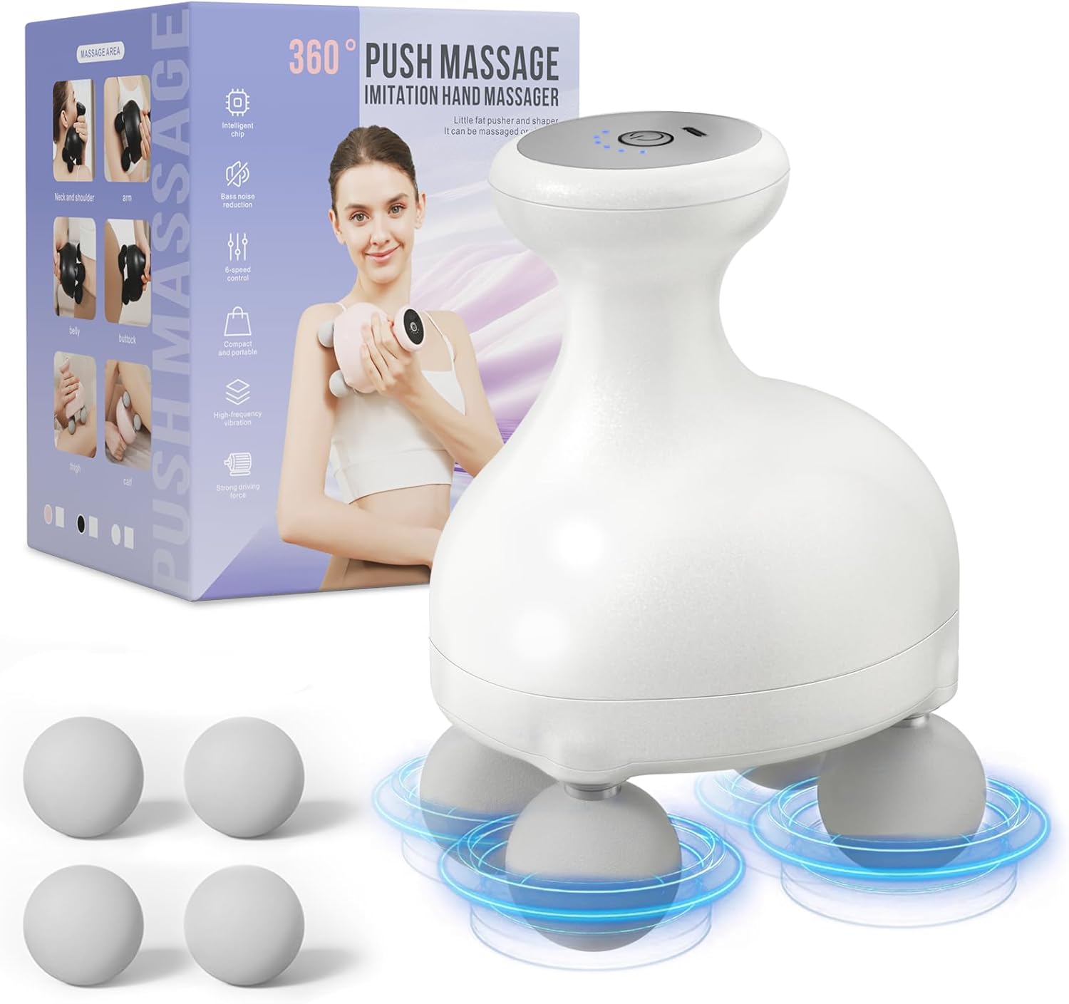 DEITY 4 Heads Handheld Massage Gun Deep Tissue, Electric Body Massager, Percussion Muscle Massager for Easing Shoulder and Back Tension, with Reverse Thrust Function, White