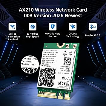 WiFi 6E AX210 NGW WiFi Card with Bluetooth 5.3 WAP3 MU-MIMO 802.11AX Wi-Fi Module Tri-Band (2.4GHz/5GHz/6GHz) 5374Mbps Wireless Network Card for Laptop M.2 NGFF Windows 10/11(64 bit)