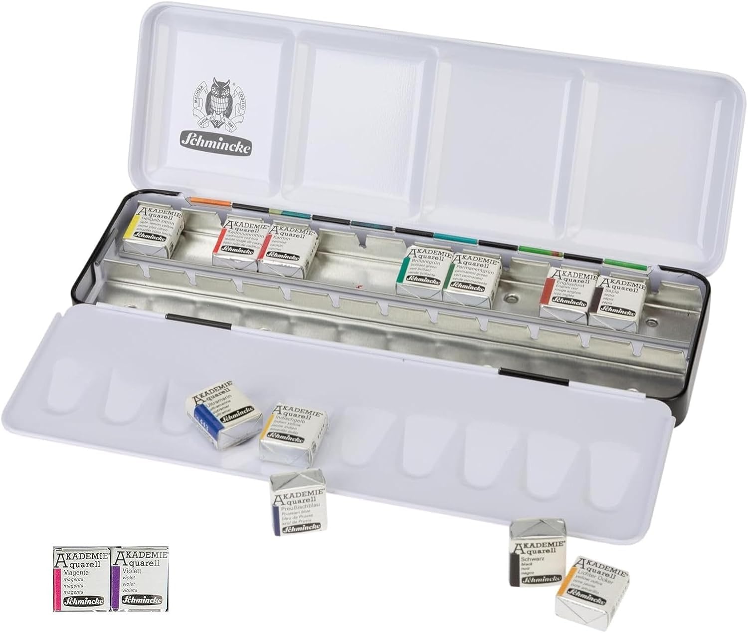 Schmincke Akademie Acuarela - Caja de metal que contiene 14 medias pastillas - Sunrise EDITION