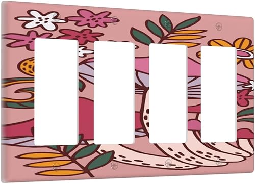 Miniatura 19 de Cubierta de interruptor de luz de palanca doble de 2 cuadras, color rosa, hongos, flores, placa de pared, placa frontal eléctrica, retro, años 70,