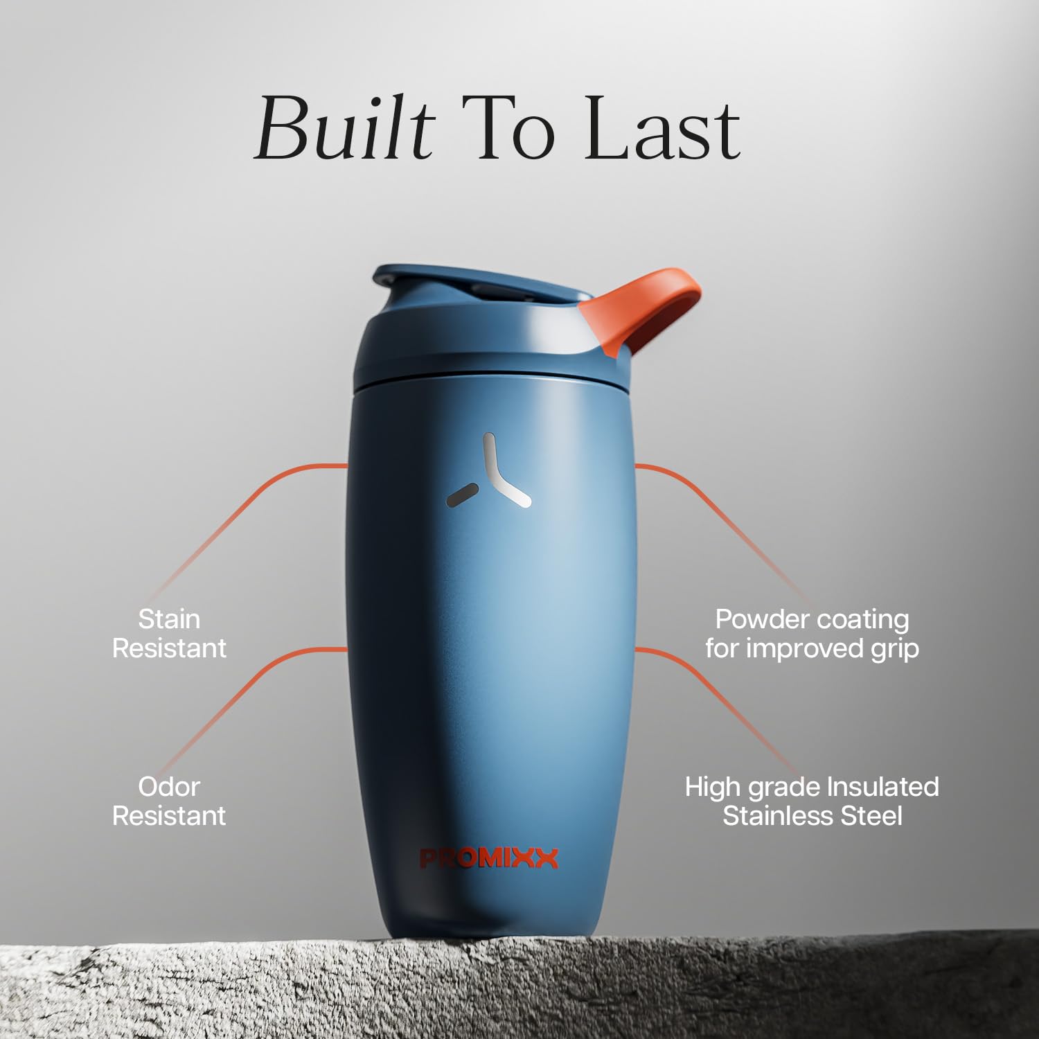 Promixx Pursuit Shaker Aislado – 700ml Acero Inoxidable Doble Pared Mezclador Proteínas con Snap-Fit para Batidos Helados – Hermético para Fitness – Azul Medianoche