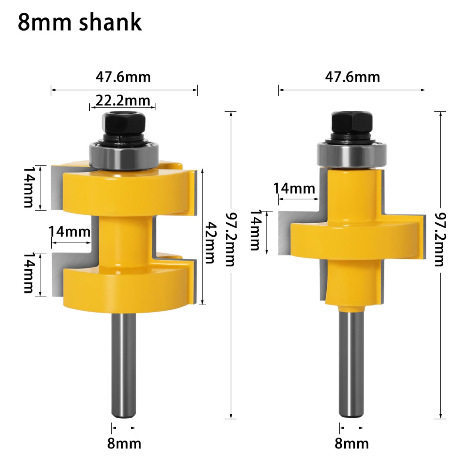Fresa Per Tenoni E Mortase A Denti Quadrati, Fresa Per La Lavorazione Del Legno, Fresa Per Scanalature Concave E Convesse, Gambo Da 8 Mm