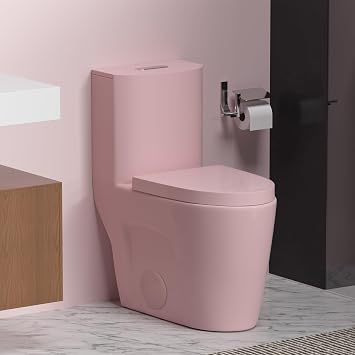 Elongated One Piece Toilet for Bathrooms, 1.1/1.6 GPF and MAP 1000g Dual Flush Compact Toilet with Soft Closing Seat, 17" Comfortable Height Seat, 12 Rough-In Pink