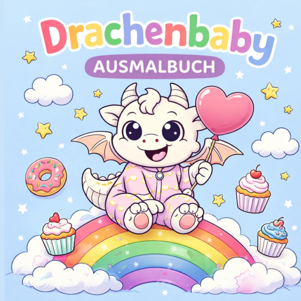 Drachenbaby Ausmalbuch: 60 niedliche Drachenbaby-Motive zum Ausmalen – einfache Bilder mit dicken Linien für Kinder ab 4 Jahren