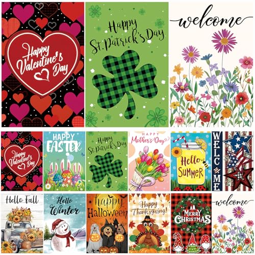 Seasonal Garden Flags Set of 12 Double Sided 12 x