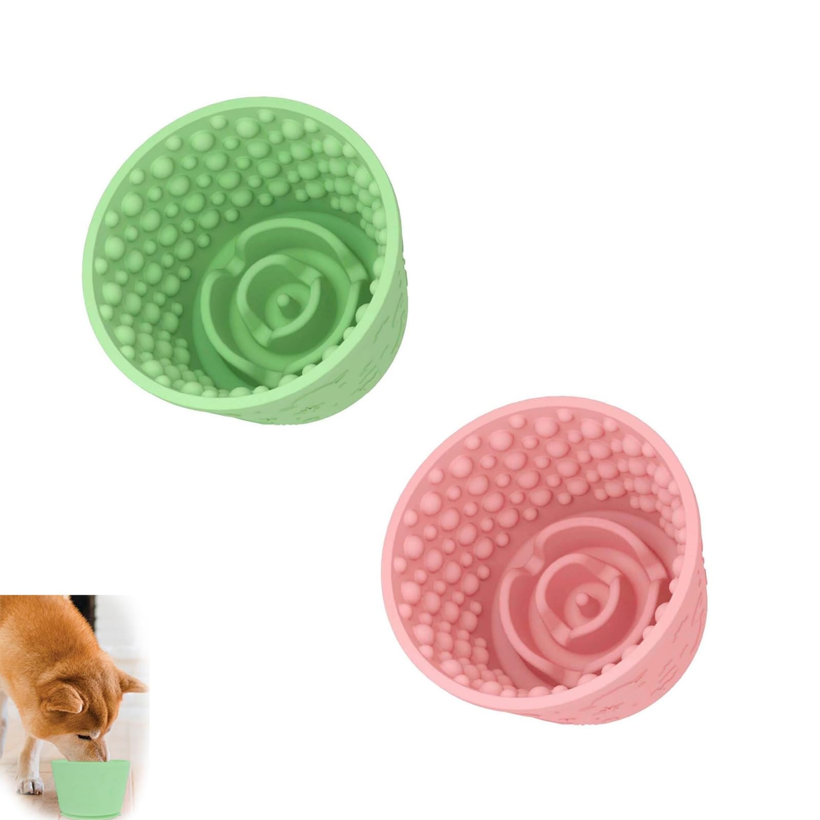 Dog Lick Bowl Anxiety Relief Dog Licking Mat Freezer Treat Dispenser, Freezer Treat Dispenser with Textured Surface,Anxiety Relief Dog Licking Mat (Green+Pink)
