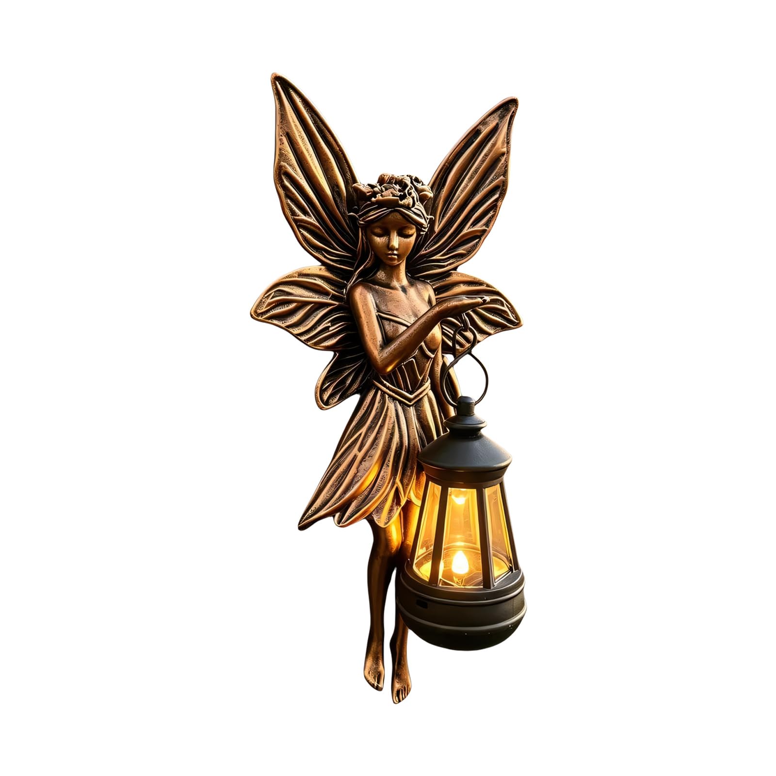 Fairy Statue, Garden Fairy Decor for Outside, Garden Statues Outdoor, Accent Solar Hanging Wall Light for Outdoor Porch Fence Branch Yard Spaces with Day Night Appeal