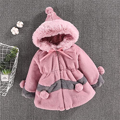 Kids Girls Fleece Hooded Jacket Thick Fluff Long Sleeve Zipper Bowknot Cloak Coat Winter Warm Puffy Outwear3