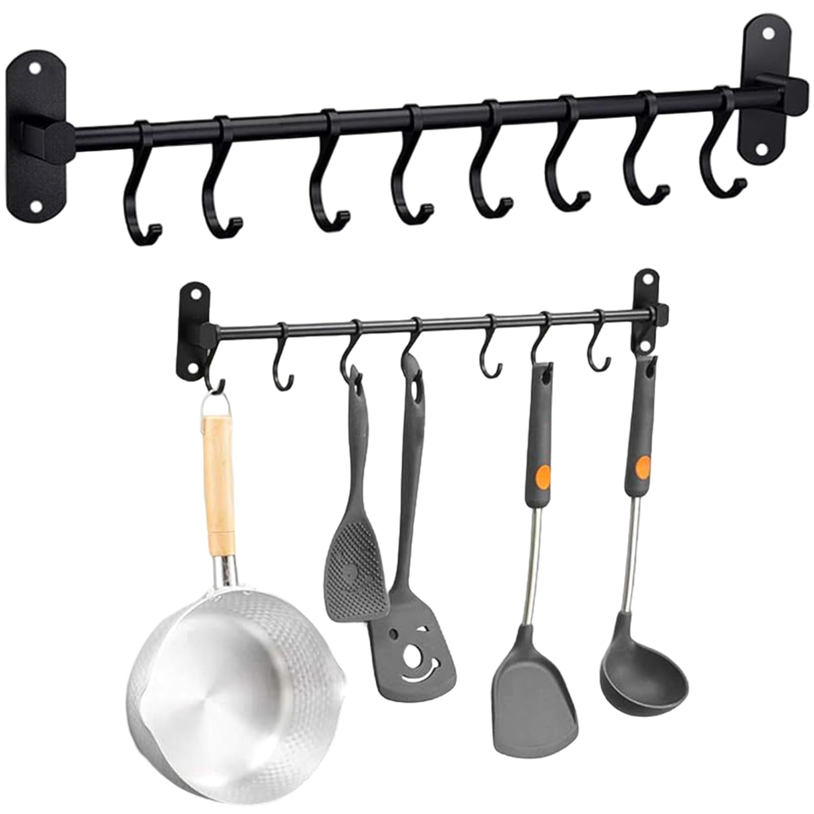 Yeaxxsqy Kitchen Utensil Hanger Wall Mounted Kitchen Rail with 8 Sliding Hooks, Heavy Duty Aluminum Hanging Utensil Holder for Pot Pan Mugs Spoons, Rail with Hook