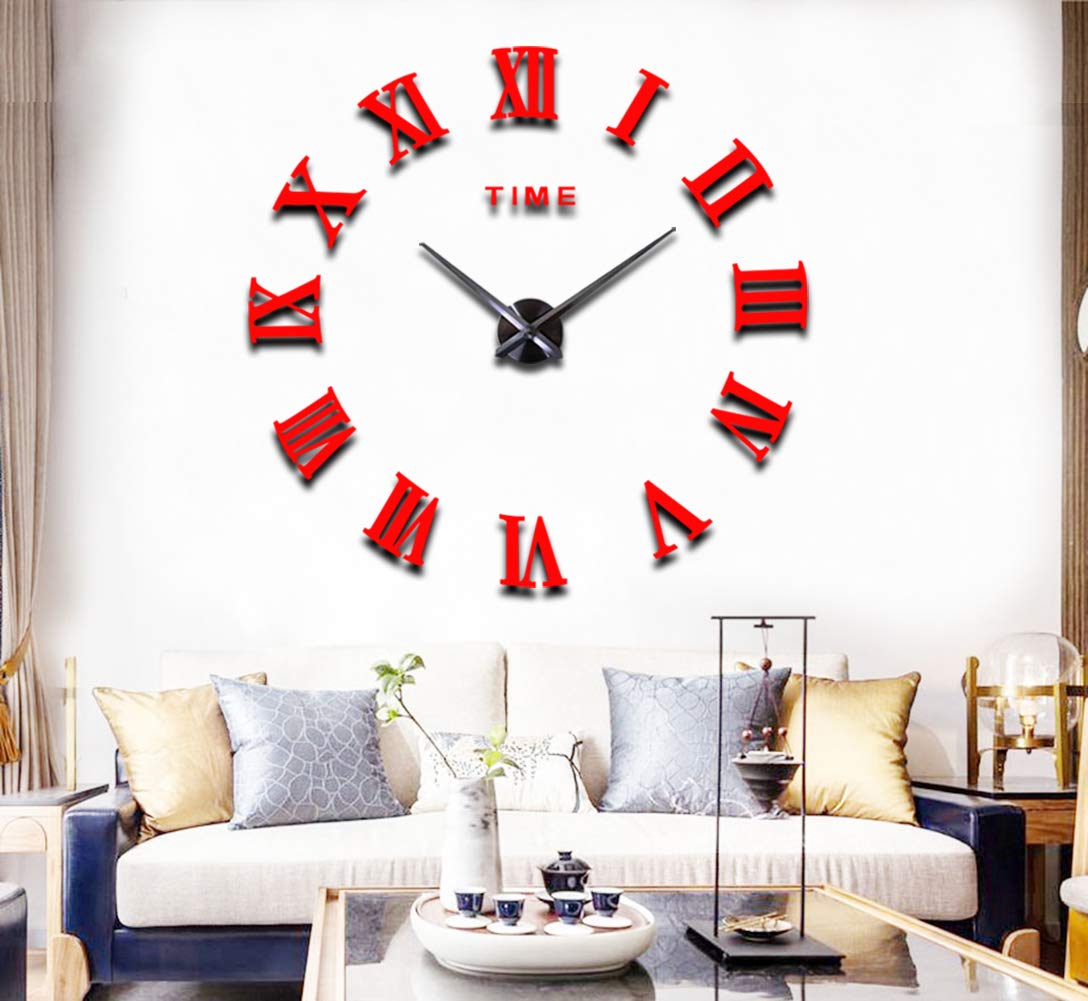 Orologio Da Parete 3D Fai Da Te In Acrilico A Specchio – 80-120 Cm, Design Moderno, Rosso