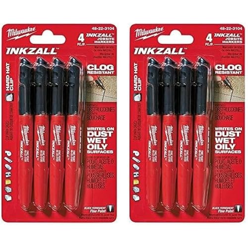 Milwaukee 48-22-3104 Inkzall Point Marker, Fine, Black, 4 Count, (Pack of 2)