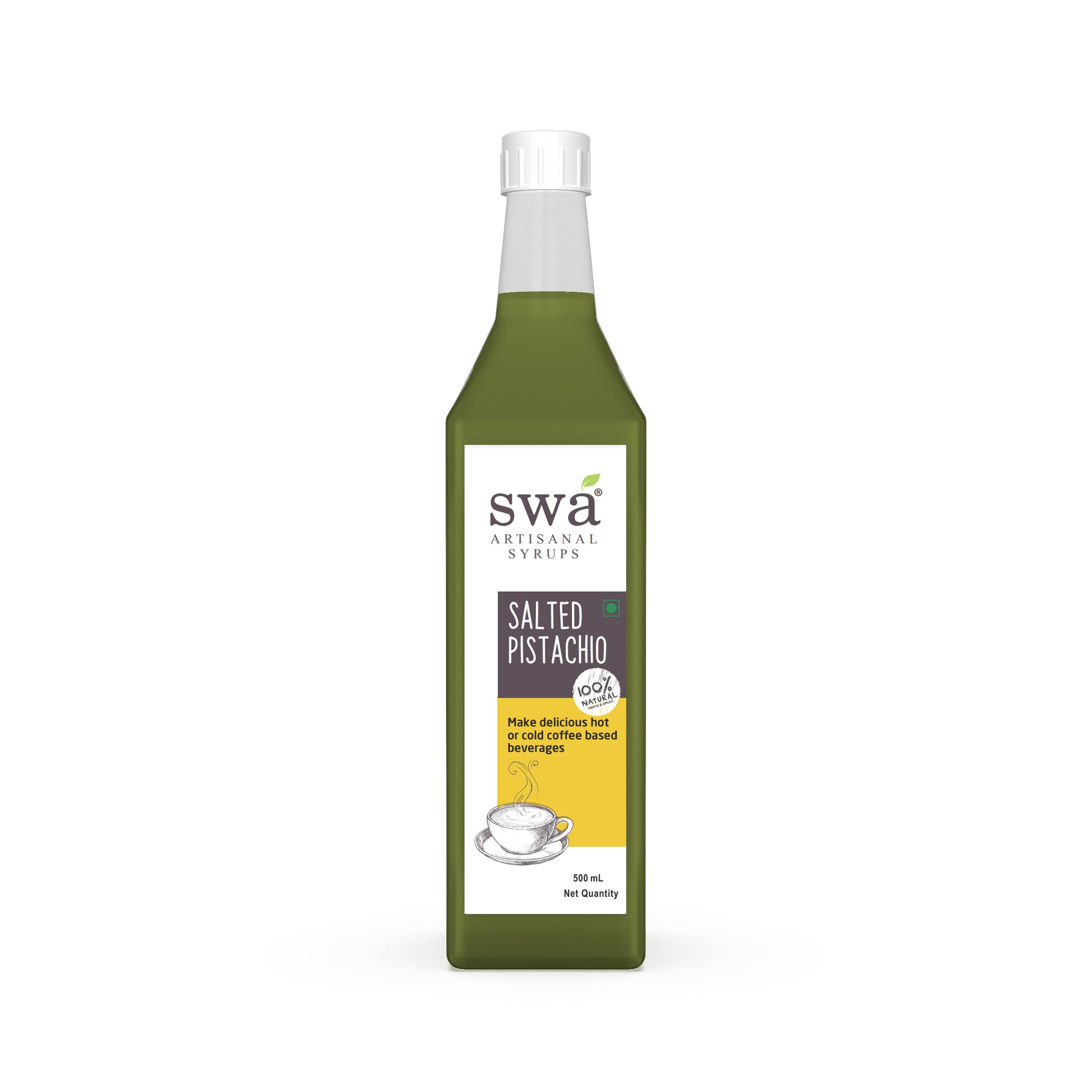 Swa Artisanal Nutty Flavoured Syrup of 500 ml | Ready to mix | 100% Natural | Makes 32-22 Drinks | For Frappe, Latte, Mocha | Coffee Add-ons (Salted Pistachio)-image-49