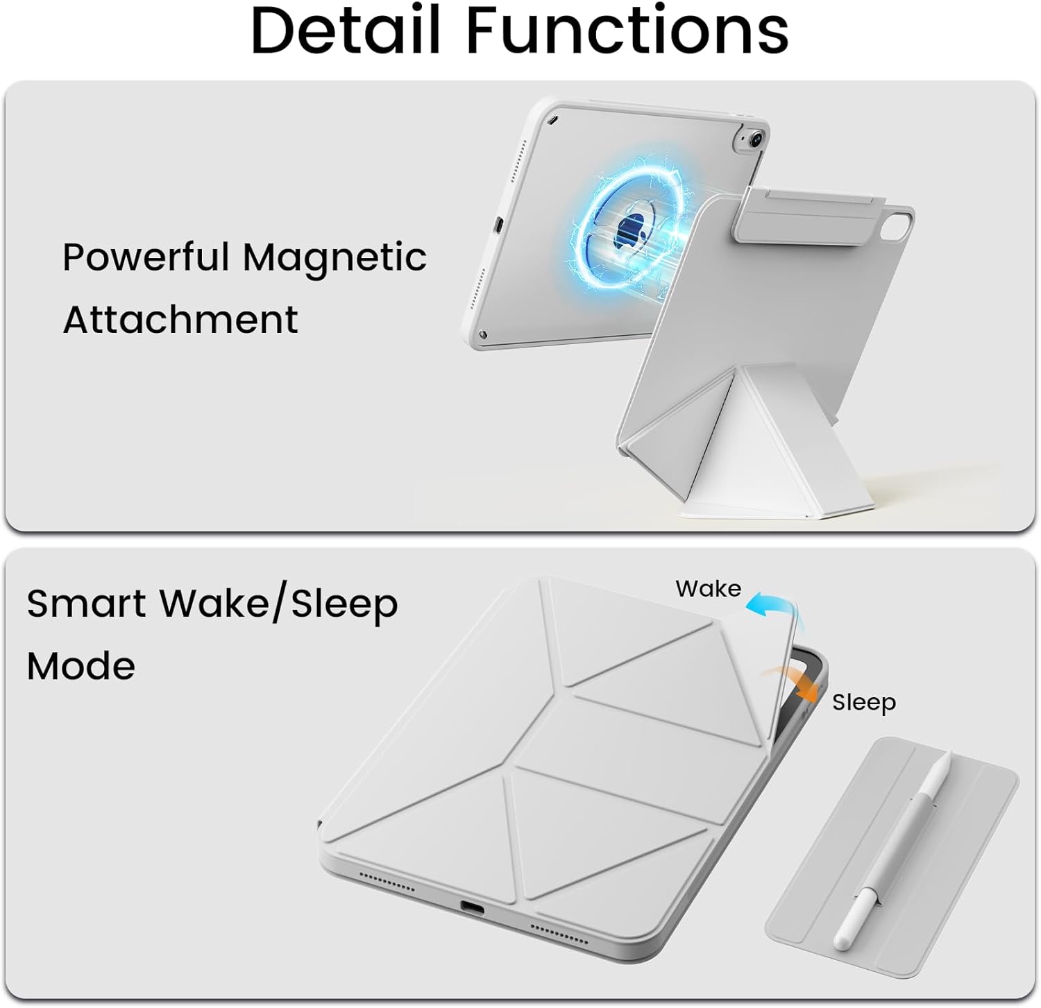 Dynamic Folio Case for iPad (A16) 11th/10th Generation (2025/2022), Removable Clear Magnetic Back, 20+ Multi-Angle Stand, Dual Screen Cover | Strong Attachment | Detachable Clasp, Gray