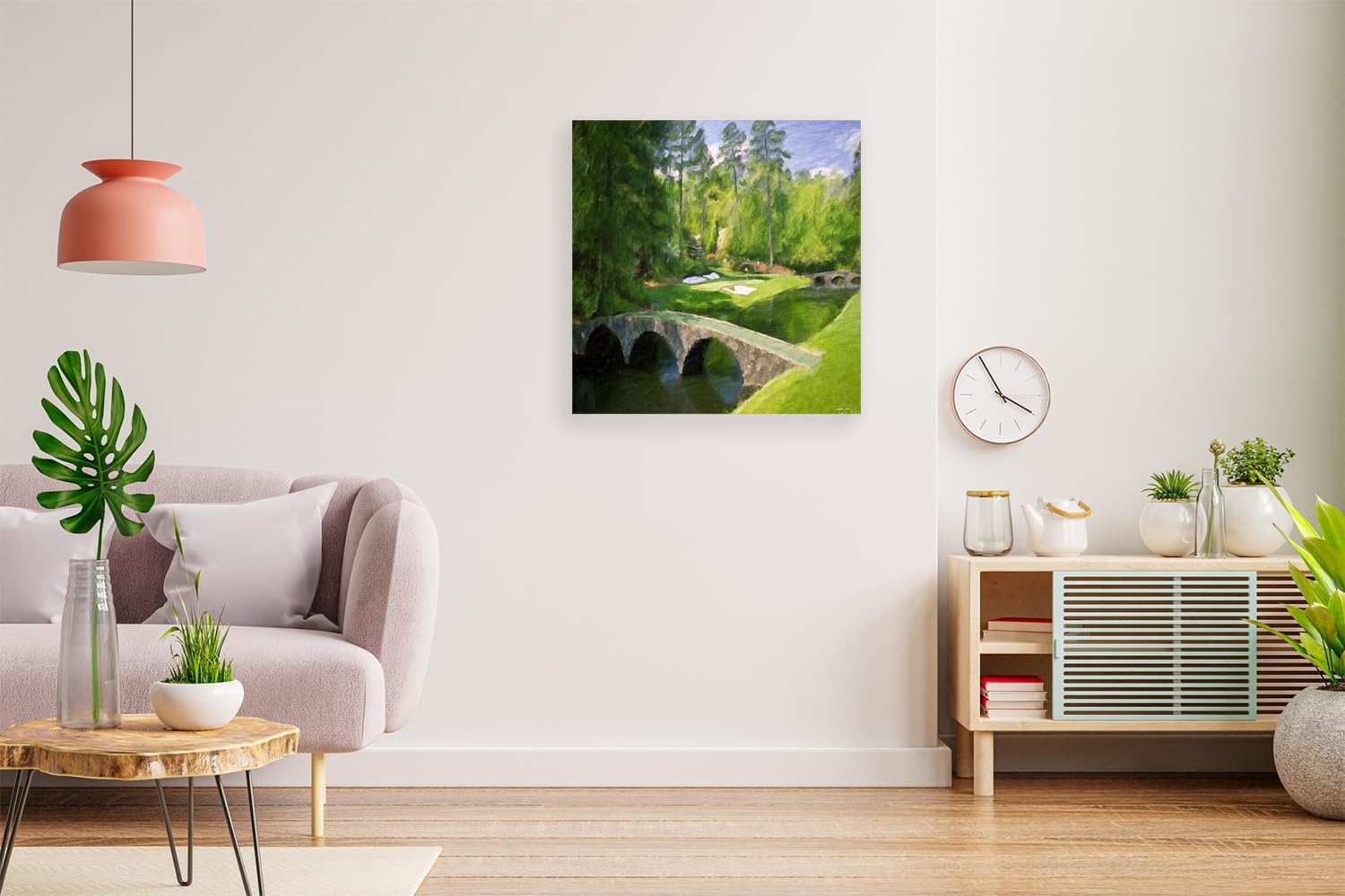 VERRE ART Printed Framed Canvas Painting for Home Decor Office Wall Studio Wall Living Room Decoration (14x14inch Wrapped) - Augusta National Hole 12 - Golden Bell