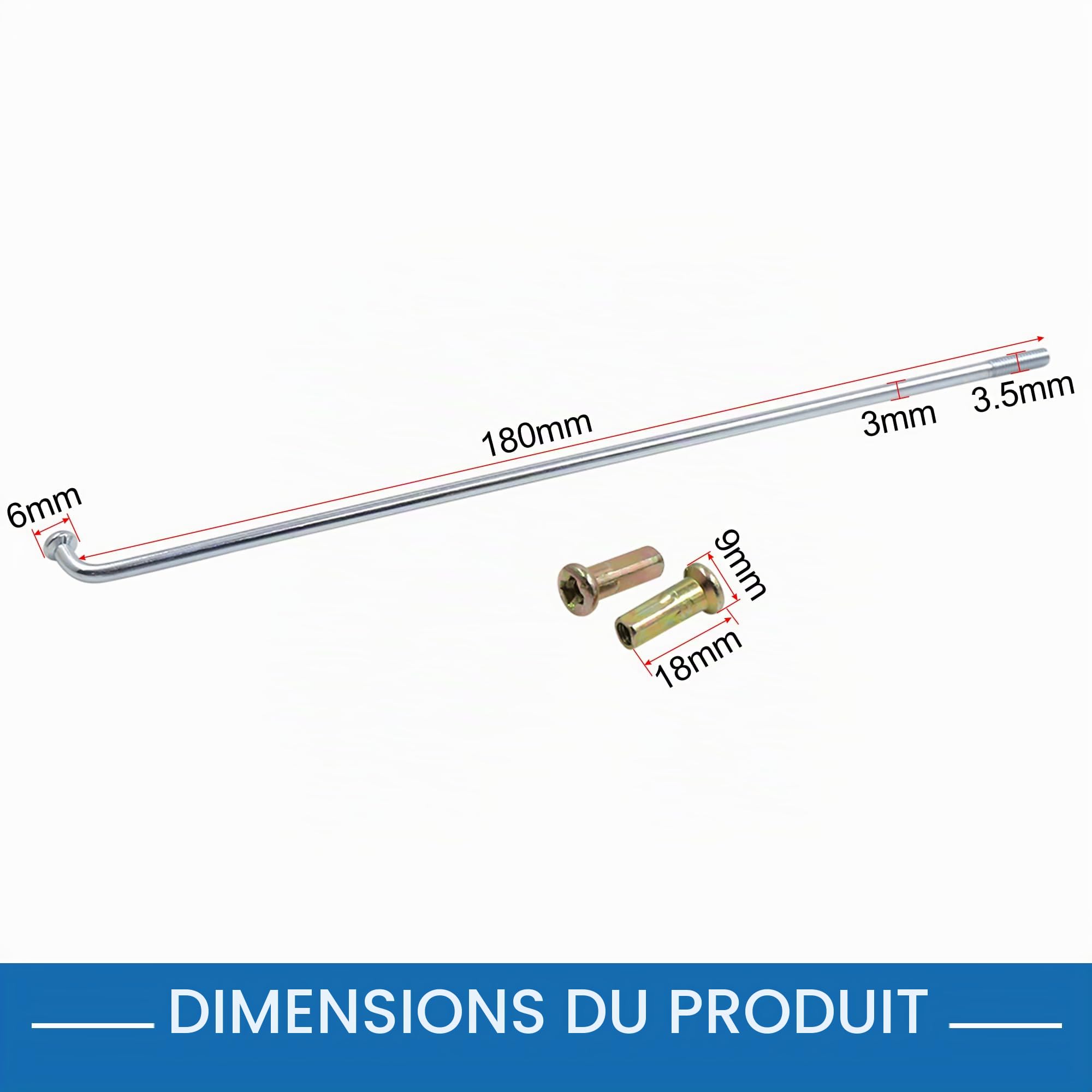 A ABSOPRO Rayon de roue de moto plaqué avec écrous, longueur de 180mm en métal (ensemble de 36)