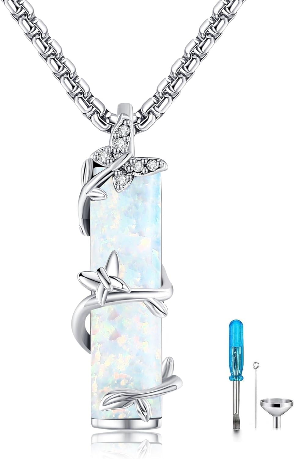 Urn Necklaces for Ashes Opal 3D Bar Cremation Jewelry for Ashes Memory Jewelry for Women