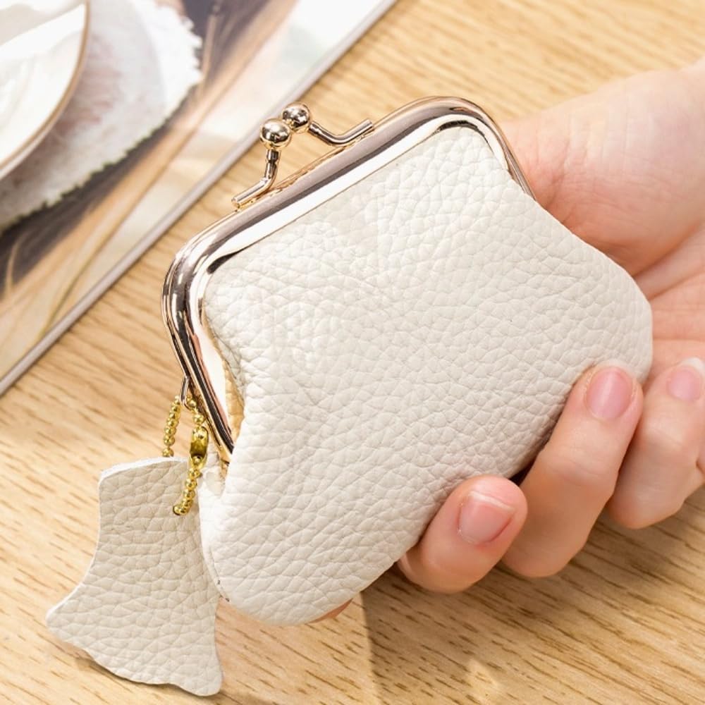 Bolso de joyería Mini Monedero Llaves/lápices labiales/Auriculares Cuero de Vaca Cierre de Beso Cartera de Cuero Color sólido Bolso pequeño portátil for artículos