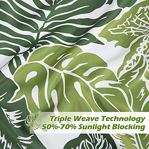 Nicetown Monstera Curtains Tropical Pattern For Living Room 84" L, Grommet Top Room Darkening Window Treatments Palm Tree Panels For Hall/Villa, 124" Width Total 2 Panels, Green Palm #TOP3