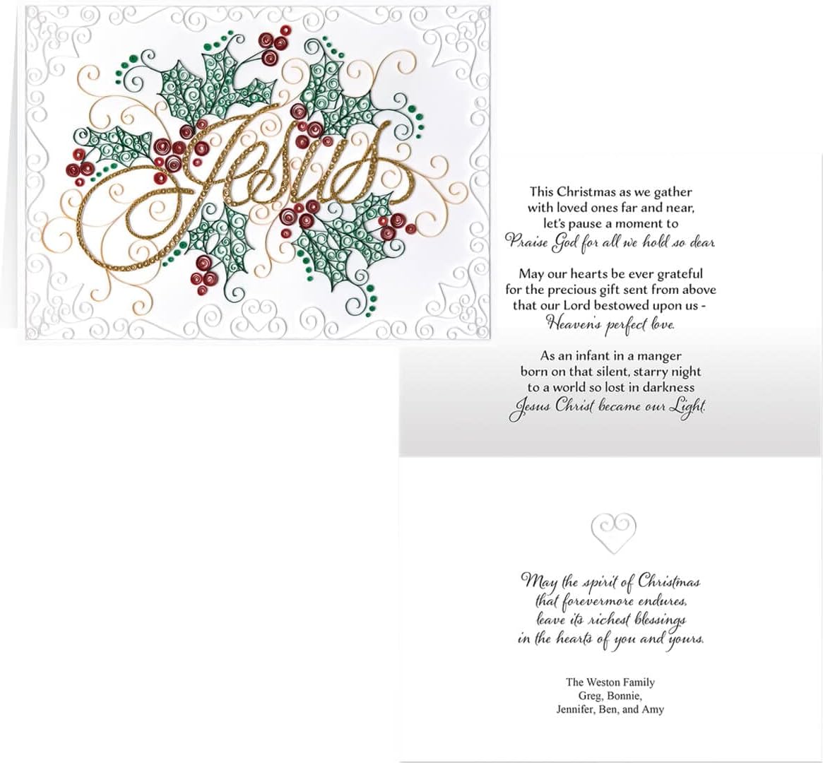 Paper Filigree Christmas Card Set of 20, Card Only Personalization