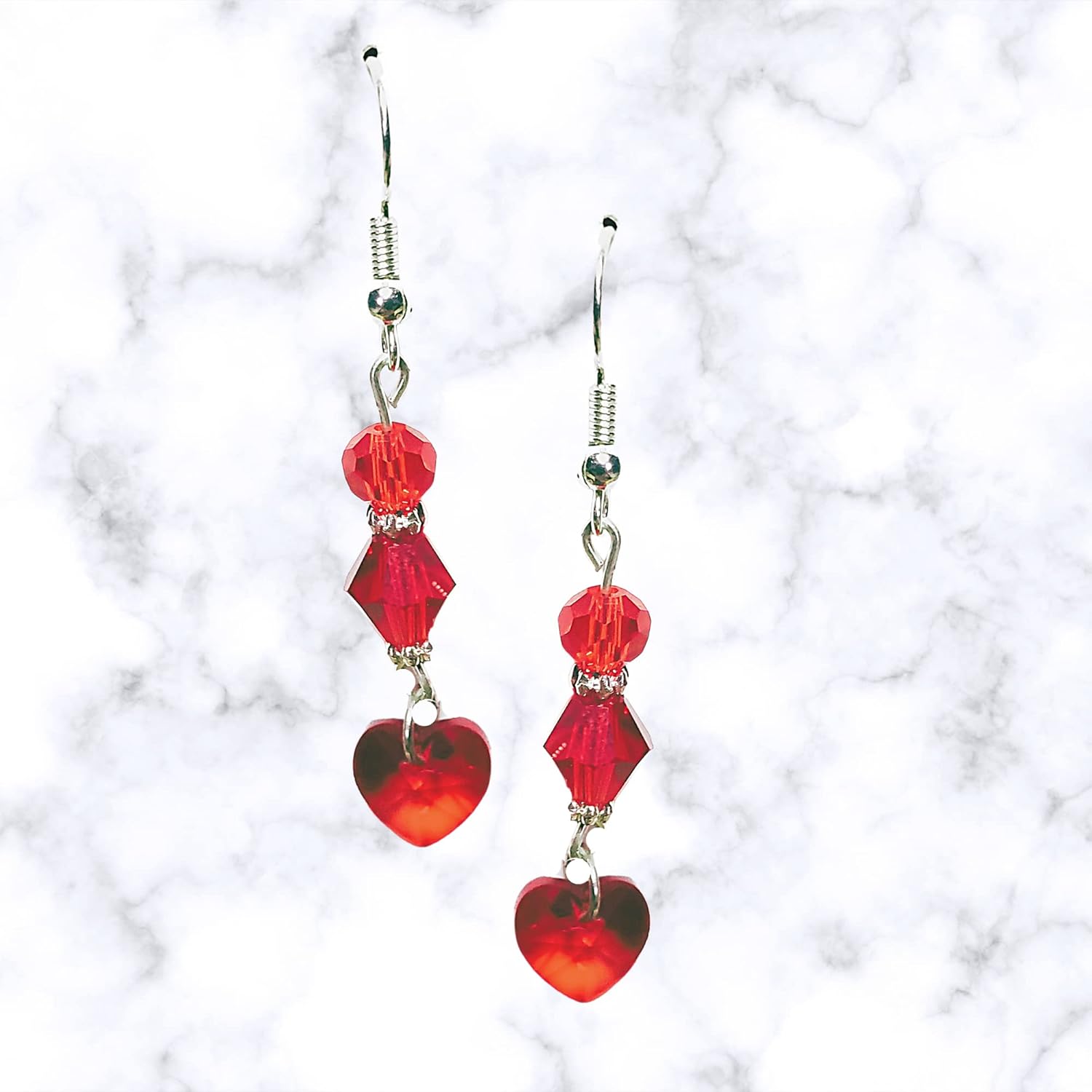 Lovely Red Crystal Heart Earrings - Mother's Day Heart Valentine's Day Birthday Gift Earrings - Handmade Dangles - Image 2