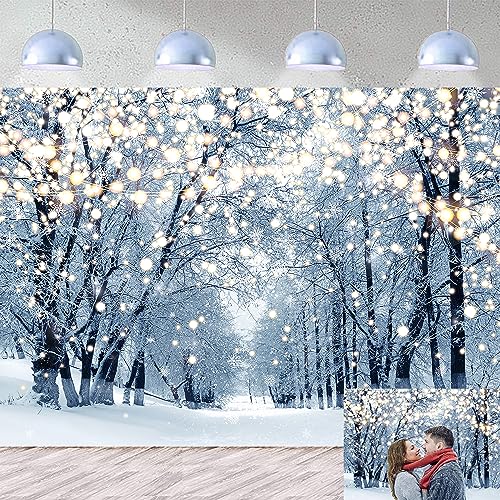 Winter Scene Backdrop for Photography 7x5FT Glitter White Snow Forest Wonderland Landscape Background for Family Christmas Party Decorations Winter Holiday Portrait Photo Studio Props