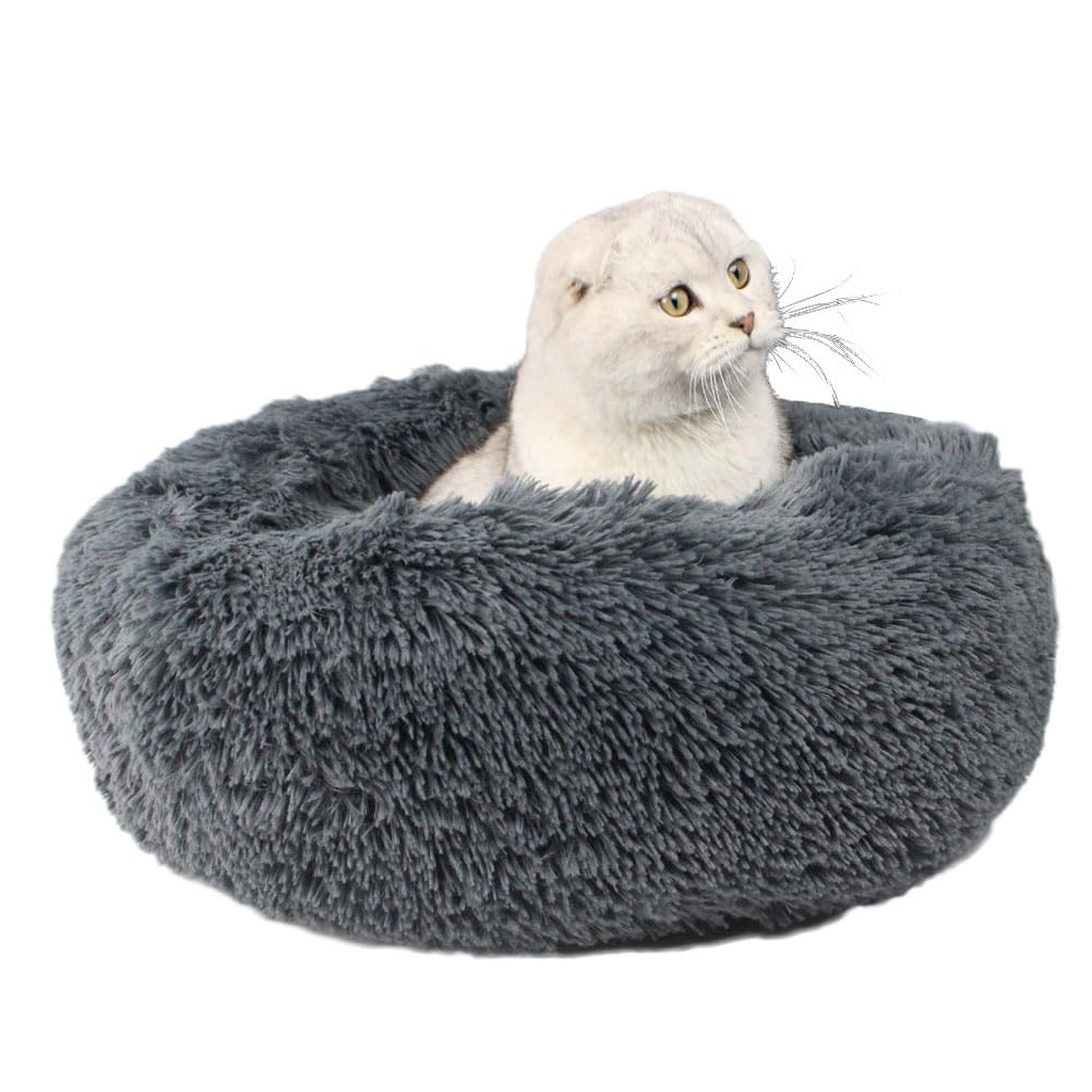 YOUCAI Puppy Bed for Medium Small Dogs Cats Non-Slip Bottom Fluffy Calming Kitten Bed for Small Dog and Puppy Plush Cuddler Pet Bed Round Plush Dog Bed,Grey2,110cm