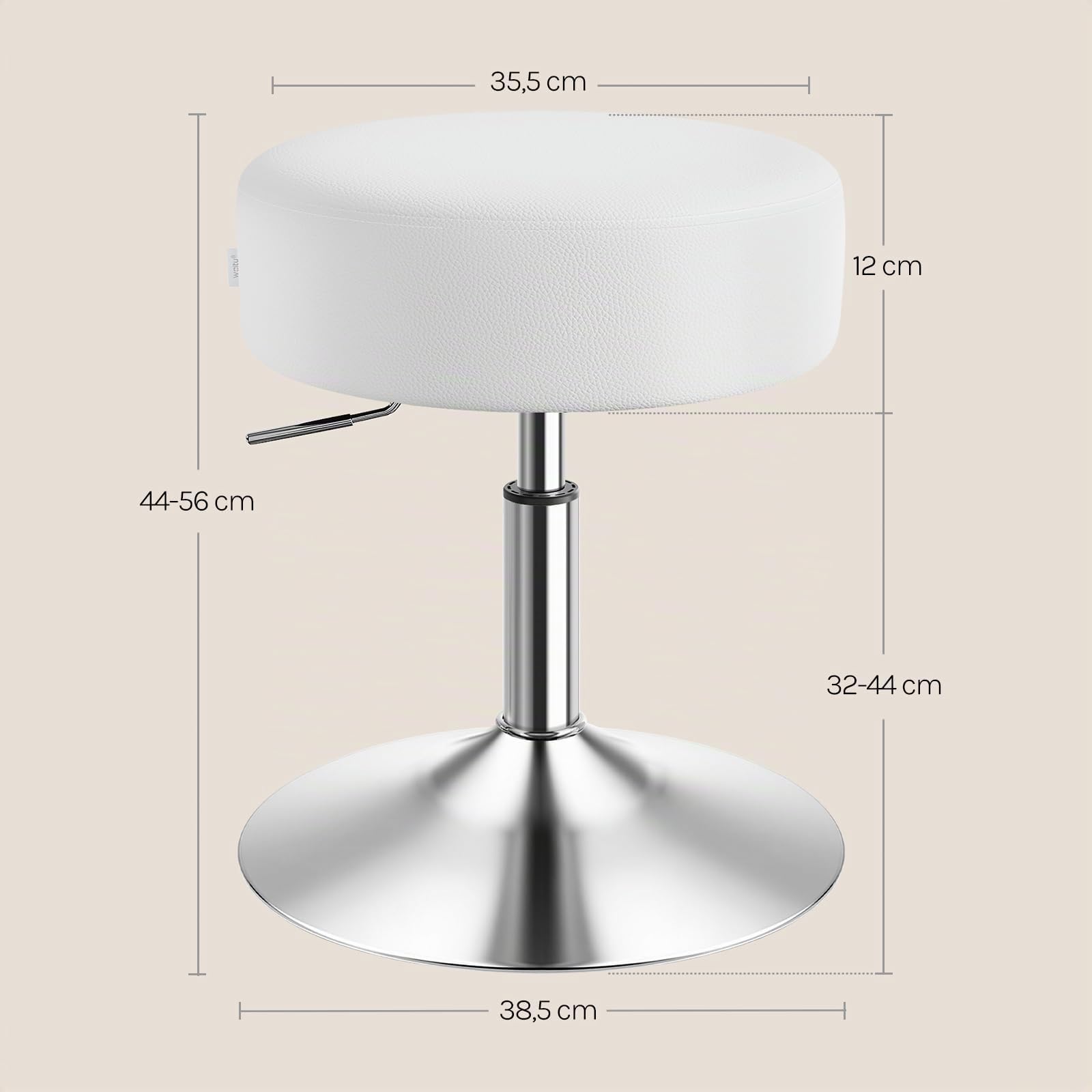 WOLTU Sgabello da Trucco Rotondo Girevole Regolabile in Altezza, Sgabello Imbottito per Toeletta, Sedia da Cucina in Pelle Sintetica, Altezza Seduta 54-69 cm, Bianco
