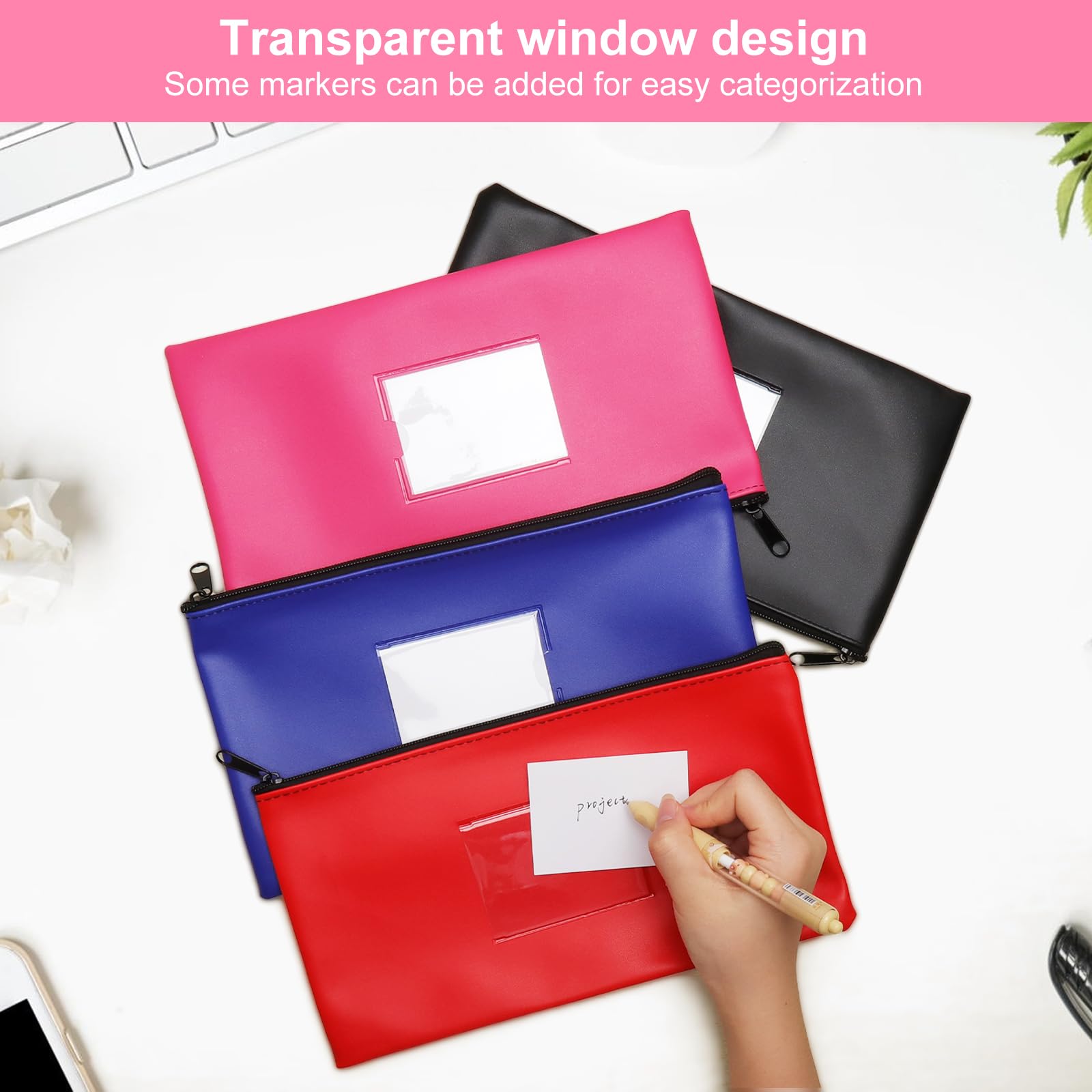 Bolsa para Guardar Dinero con Cremallera 28x16cm PU Cuero Impermeable para Billetes y Pasaportes
