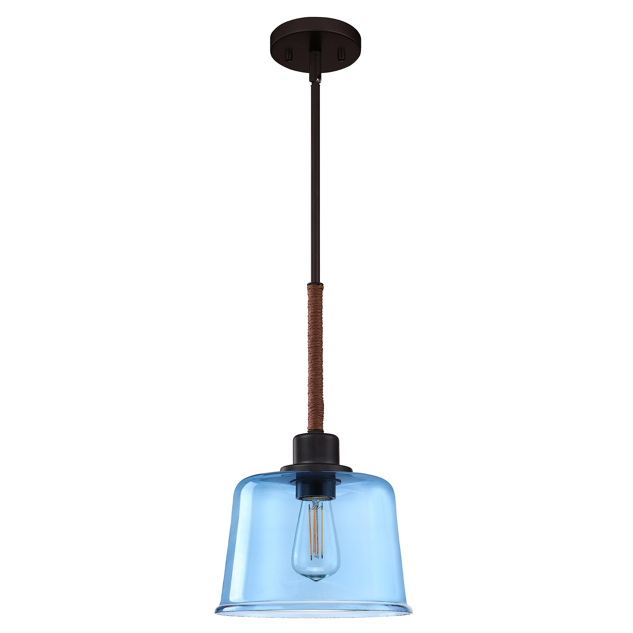 Photo 1 of 1 Light Hanging Indoor Kitchen Island Pendant Light 7.5" Ancient Blue Glass Paper String Pendant Light Fixtures Oil Rubbed Bronze Finish Modern Farmhouse R4