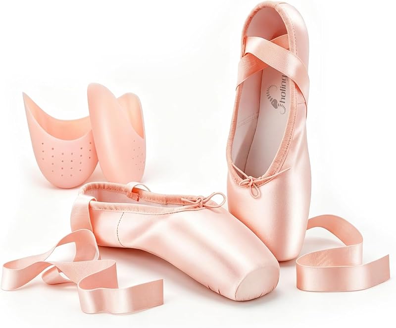 SHOLING Professional Women's Pointe Shoes for Girls with Toe Pads