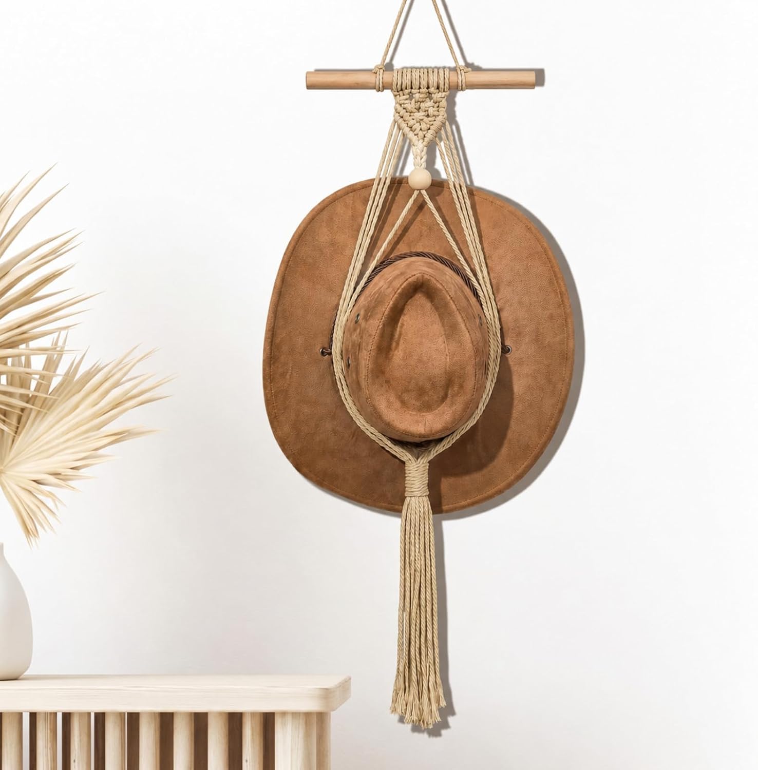 Yulejo Macrame Hat Hangers Boho Cowboy Holder, Black, Three Hats Style