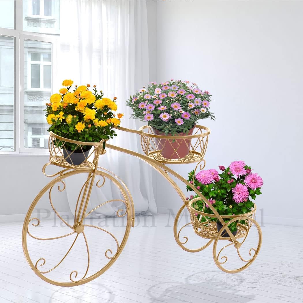 Plantation Material Cycle Style Stand Iron Without Pot Large Tricycle, Planter Stand, Stand for Pots, Pot Stand for Plants in Balcony (73 cm x 21 cm x 60 cm, (Gold) (B0C8MQB4V6) Amazon Price History, Amazon Price Tracker
