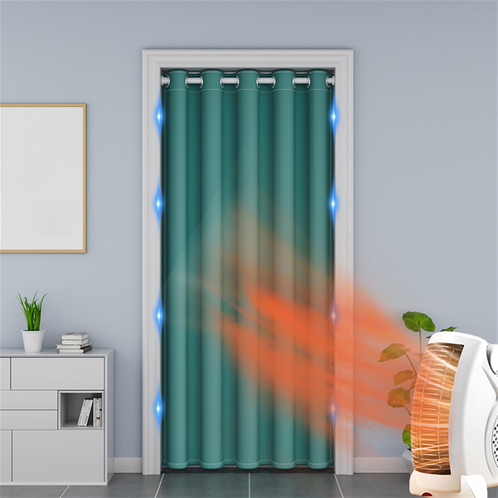 Magnetischer Thermo-Türvorhang, geräuschreduzierend, akustischer Raumteiler, lichtblockisoliertes Paneel für Küchenschrank, Grün, 200 x 200 cm, 1 Stück