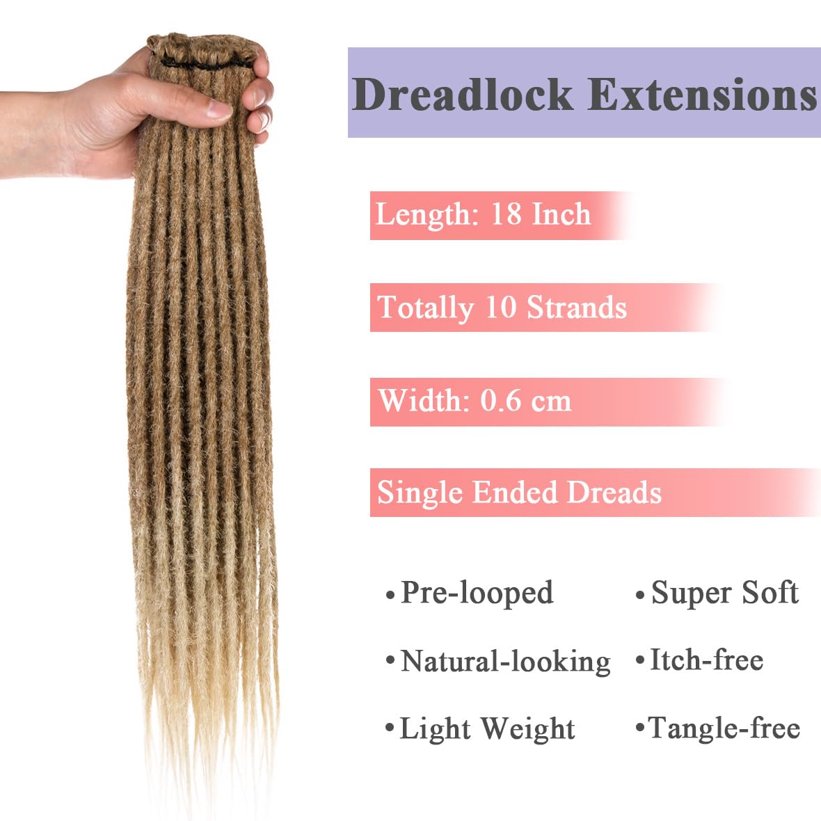 Leeven 18 Inch Ombre Blonde Dreadlock Extensions Hippie Single Ended Dreads 10 Strands Synthetic Reggae Dreadlocks Soft Dreads Hair Extensions /27613# - Image 3