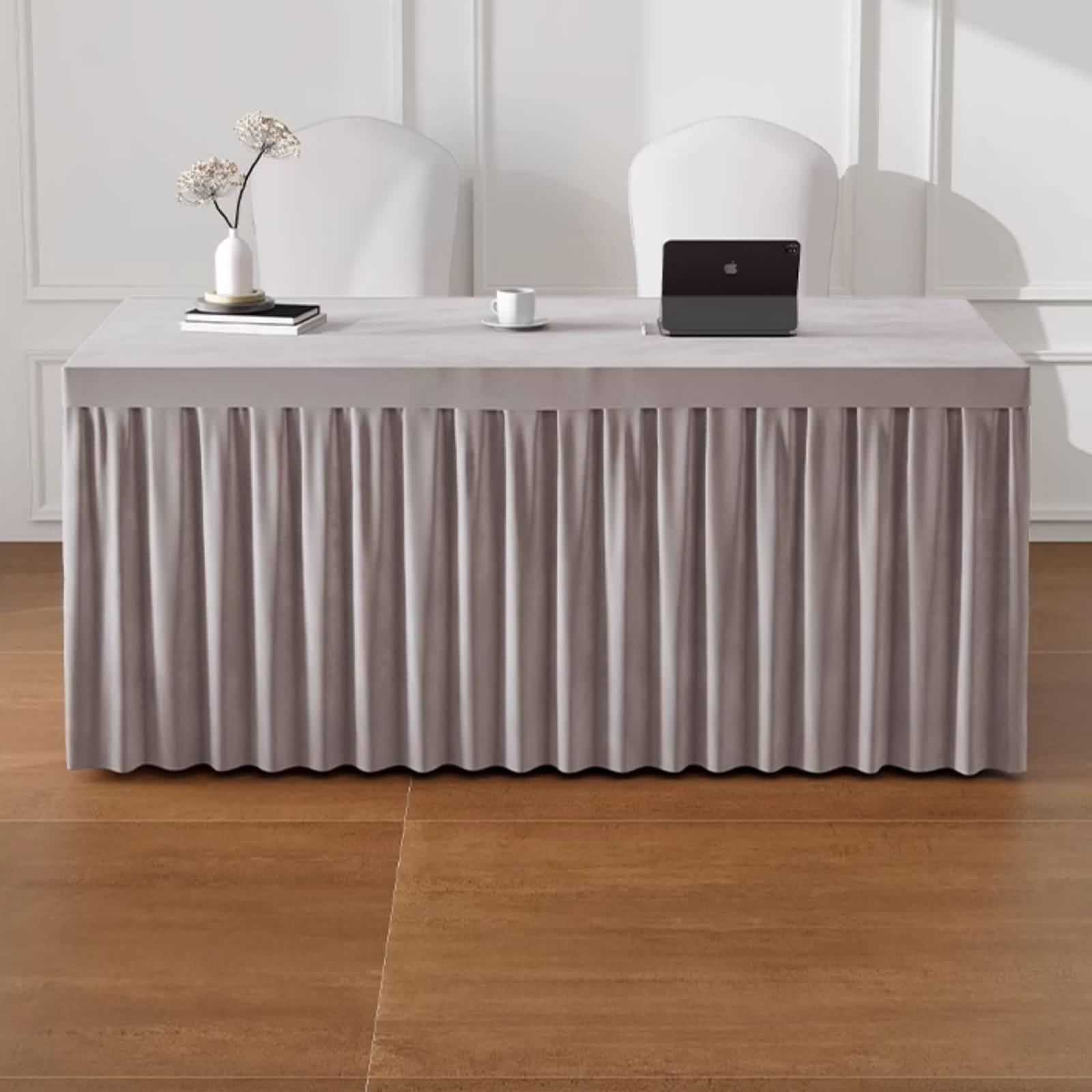 Beydodo Nappe Rectangulaire 45 x 180 cm, Nappe Lavable et Anti Tache Velours Gris Uni avec Volants Longs Nappe Mariage Champetre