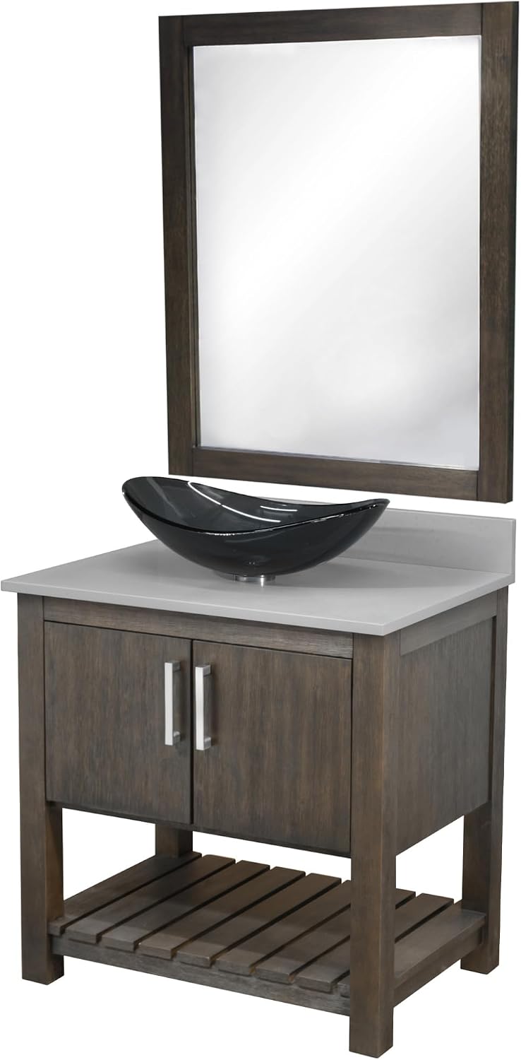 Miseno MV-36CM-NOBV-280-324G-MIR Ocean Breeze 36" Free Standing Single Basin Vanity Set with Cabinet and Quartz Vanity Top - Cafe Mocha/Storm Grey Top/Brushed Nickel Hardware