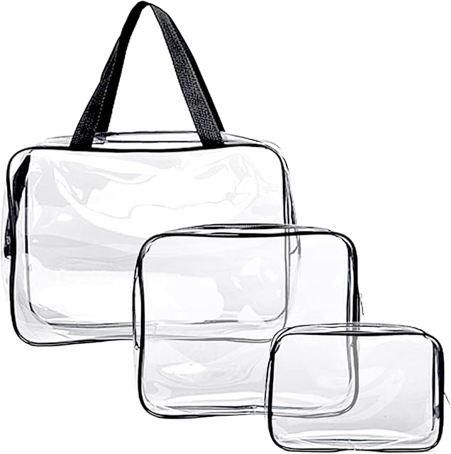 3 Pcs Clear Toiletries Bag Waterproof Toiletry Bag PVC Travel Bag Luggage Pouch Makeup Cosmetic Clear Bag for Business Trips, Storing Bathing, Makeup, Toiletries