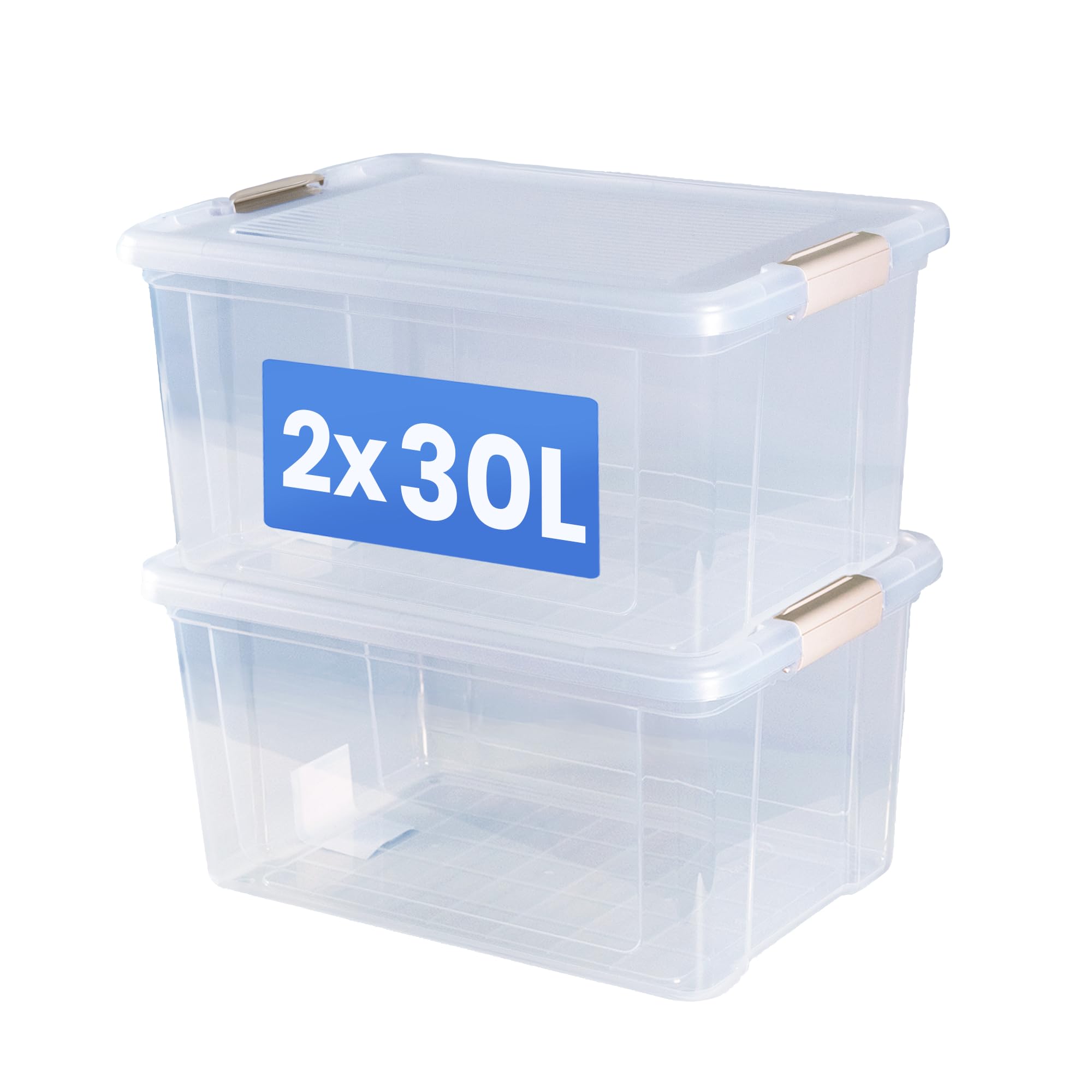 Libbi Lou Plastic Storage Box with Lids | Stackable Clear Containers for Kitchen, Office, Crafts, Tools & Household Essentials 30 Litre (2 Set)