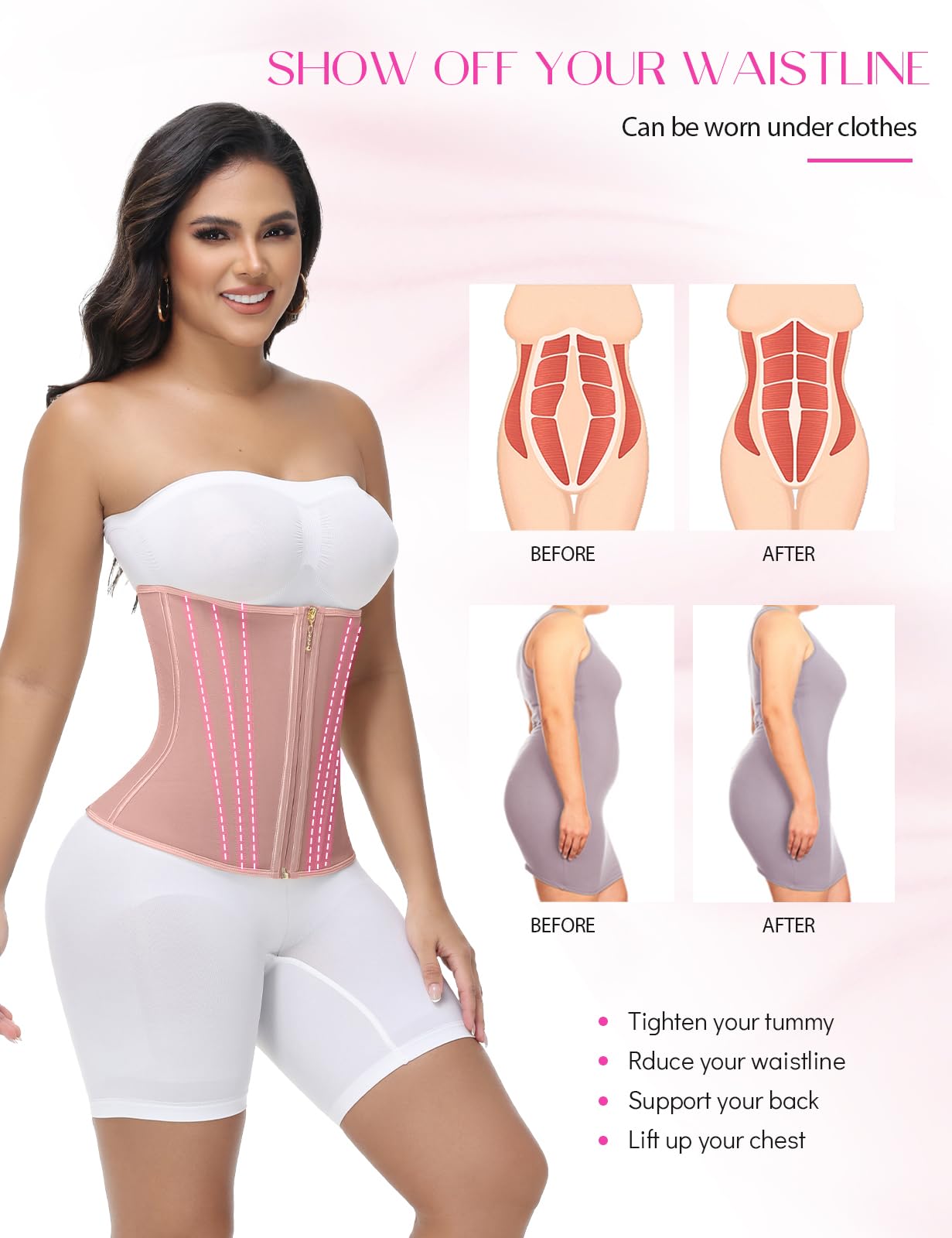 SHAPSHE - Entrenador de cintura para mujer, control de abdomen, entrenamiento, faja moldeadora de cintura posparto con gancho de cremallera