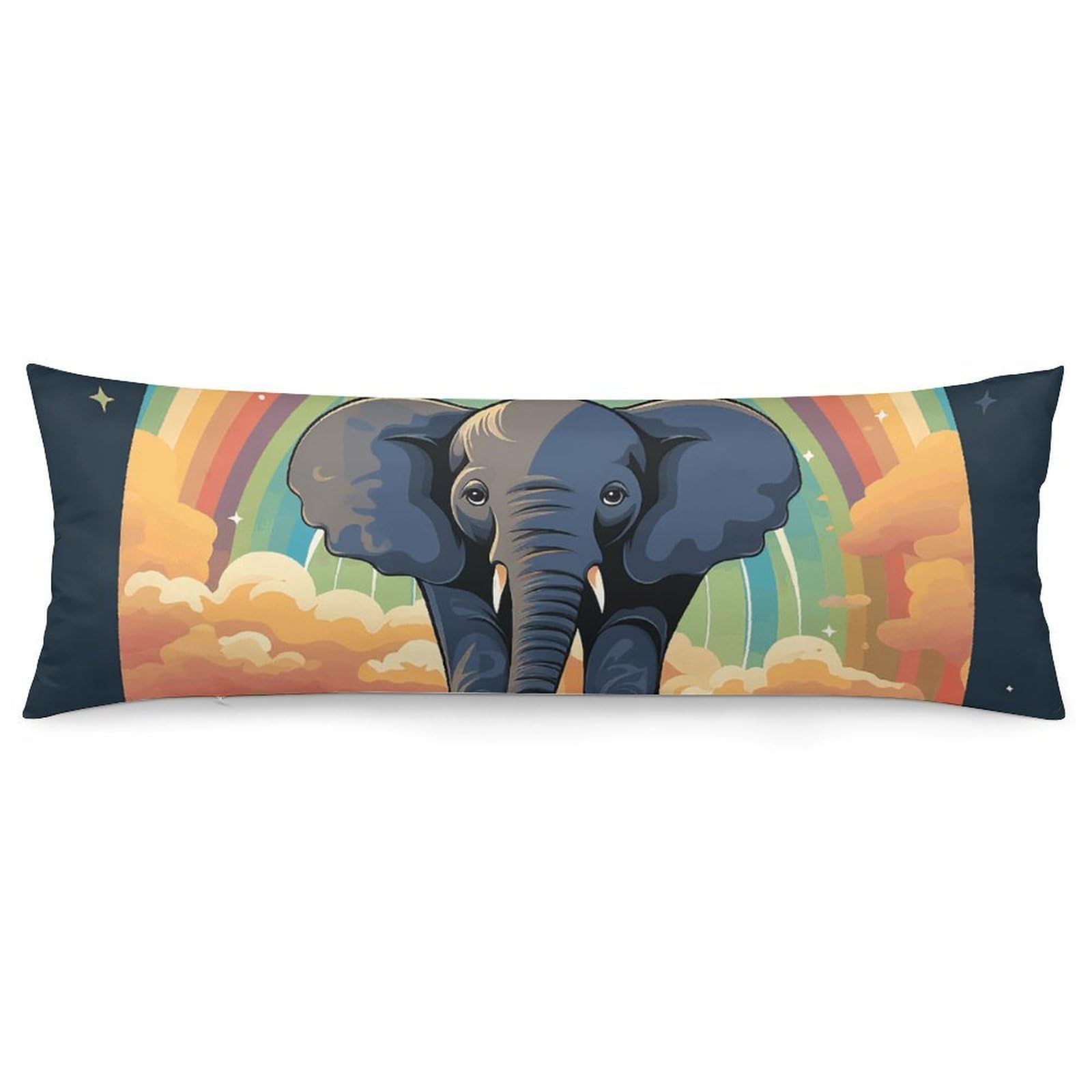 NONHAI 2 Pack Pillow Cases for Hair and Skin, Soft Breathable Pillow Case Covers with Hidden Zipper, A Cute Elephant on A Rainbow Background Pillowcase 20"x54" Pillow Covers for Sleeping Gift