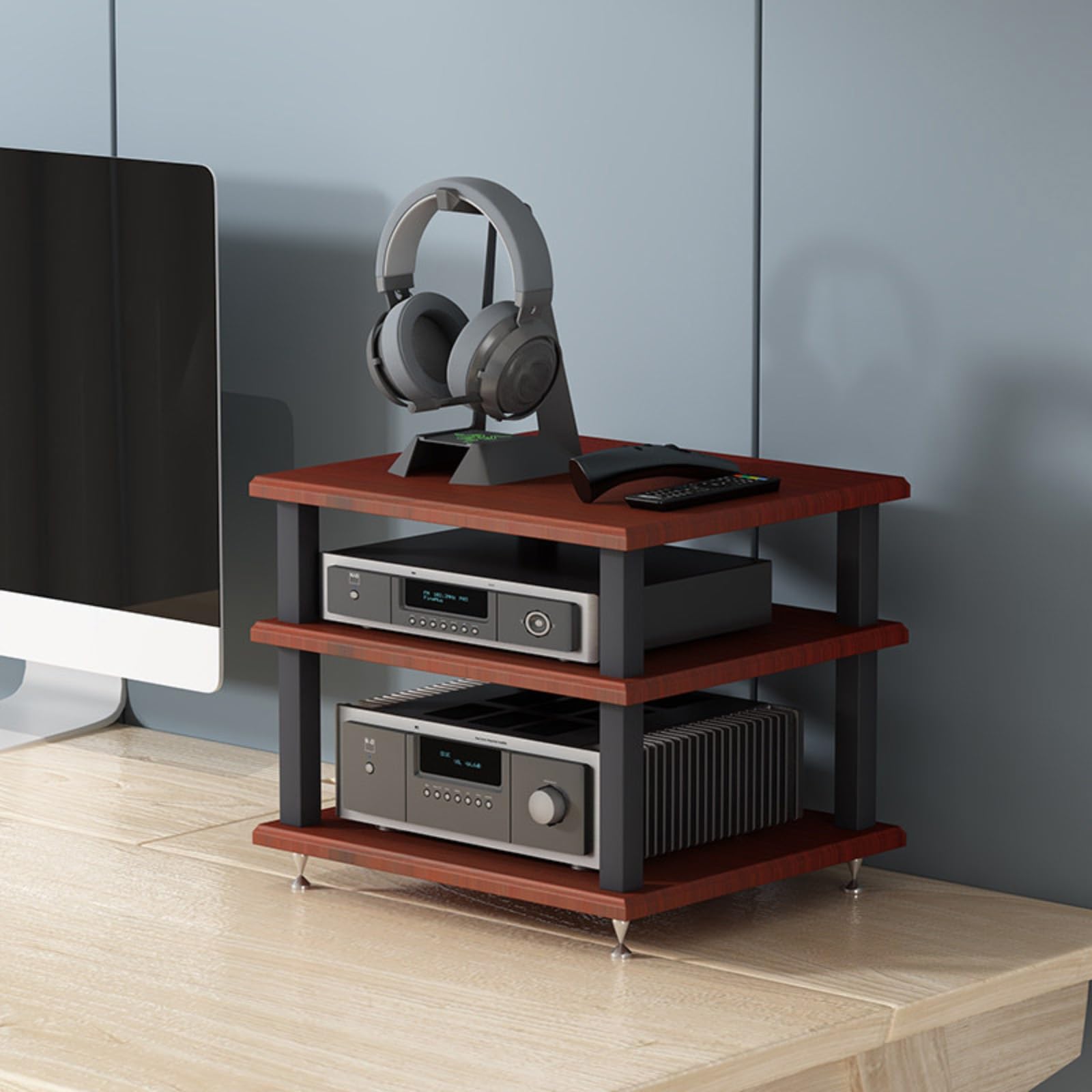 Soporte alto de alta fidelidad de 4 niveles para organizar tus equipos de audio en el salón
